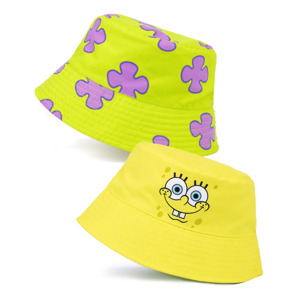 SPONGEBOB SQUAREPANTS Kids Bucket Hat | Yellow Reversible Sun Hat | Multicoloured Spongebob & Patrick Star Coral Character | Double-Sided Summer Headwear | Cartoon Merchandise Gift for Children - Image 4