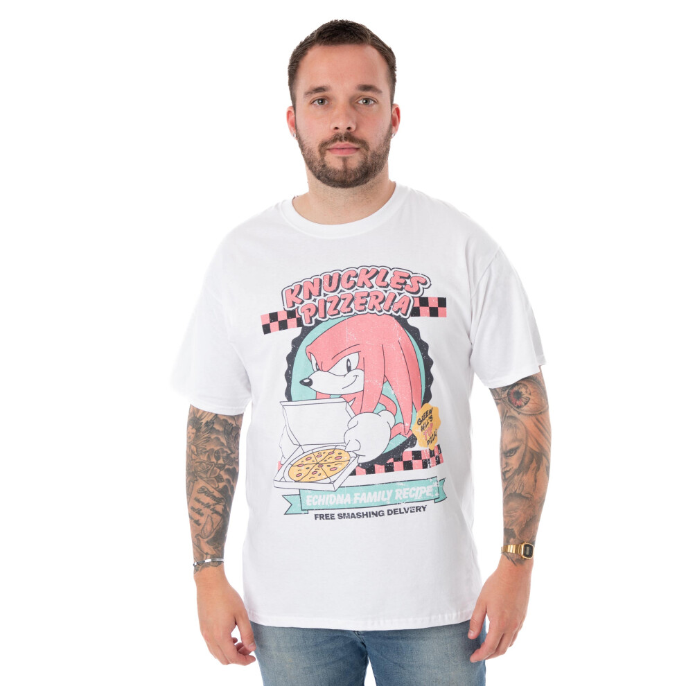 (Large) Sonic the Hedgehog Short Sleeved T-Shirt (Mens White)