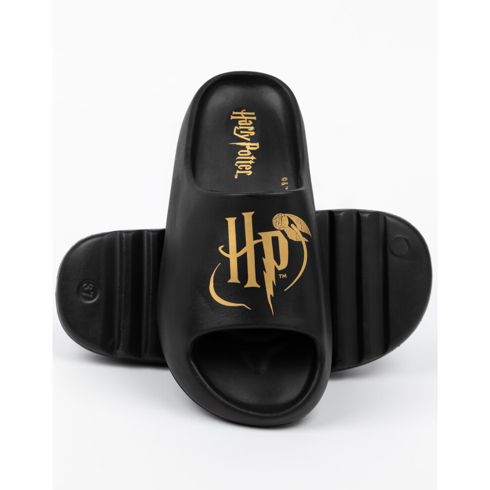 (4 UK) Harry Potter Sliders (Womens Black)