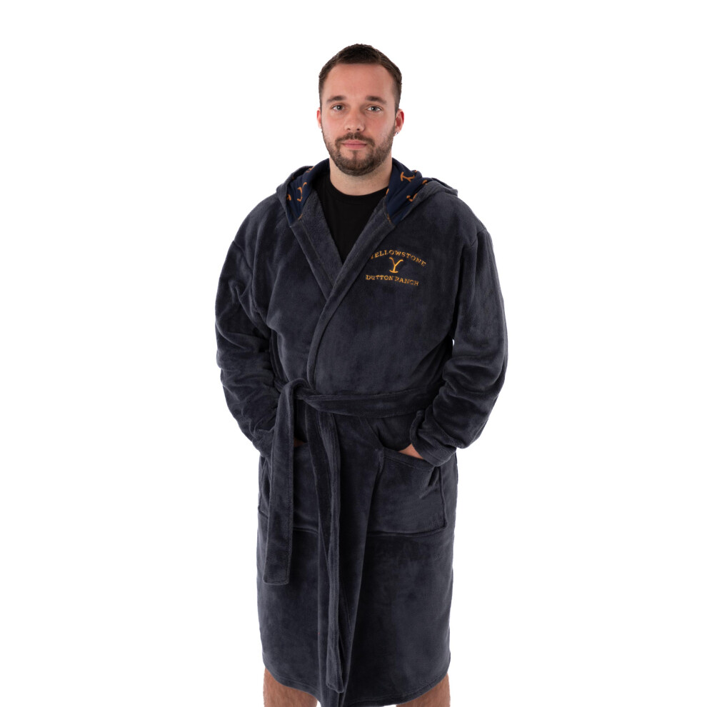 (Medium) Yellowstone Hooded Bathrobe (Mens Blue)