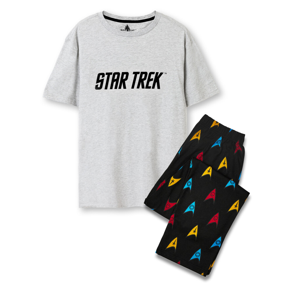 (Large) Star Trek Short Sleeve Long Leg Pyjama Set (Mens Black)