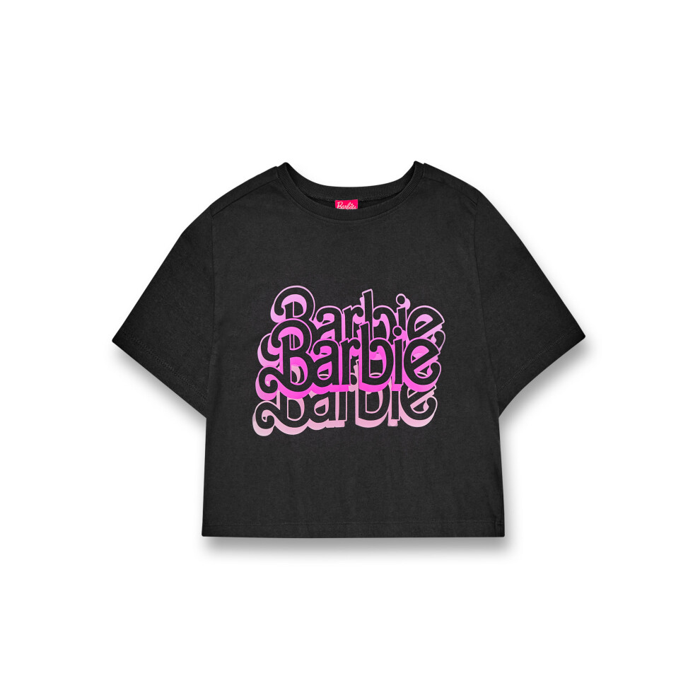 (X-Large) Barbie Cropped Short Sleeved T-Shirt (Womens Grey)