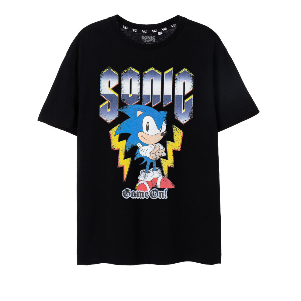 Sonic The Hedgehog Men's Black ) Short Sleeved T-Shirt ( ) Large