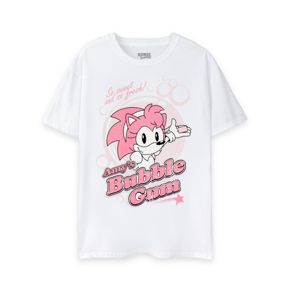 (Medium) Sonic the Hedgehog Short Sleeved T-Shirt (Womens White)
