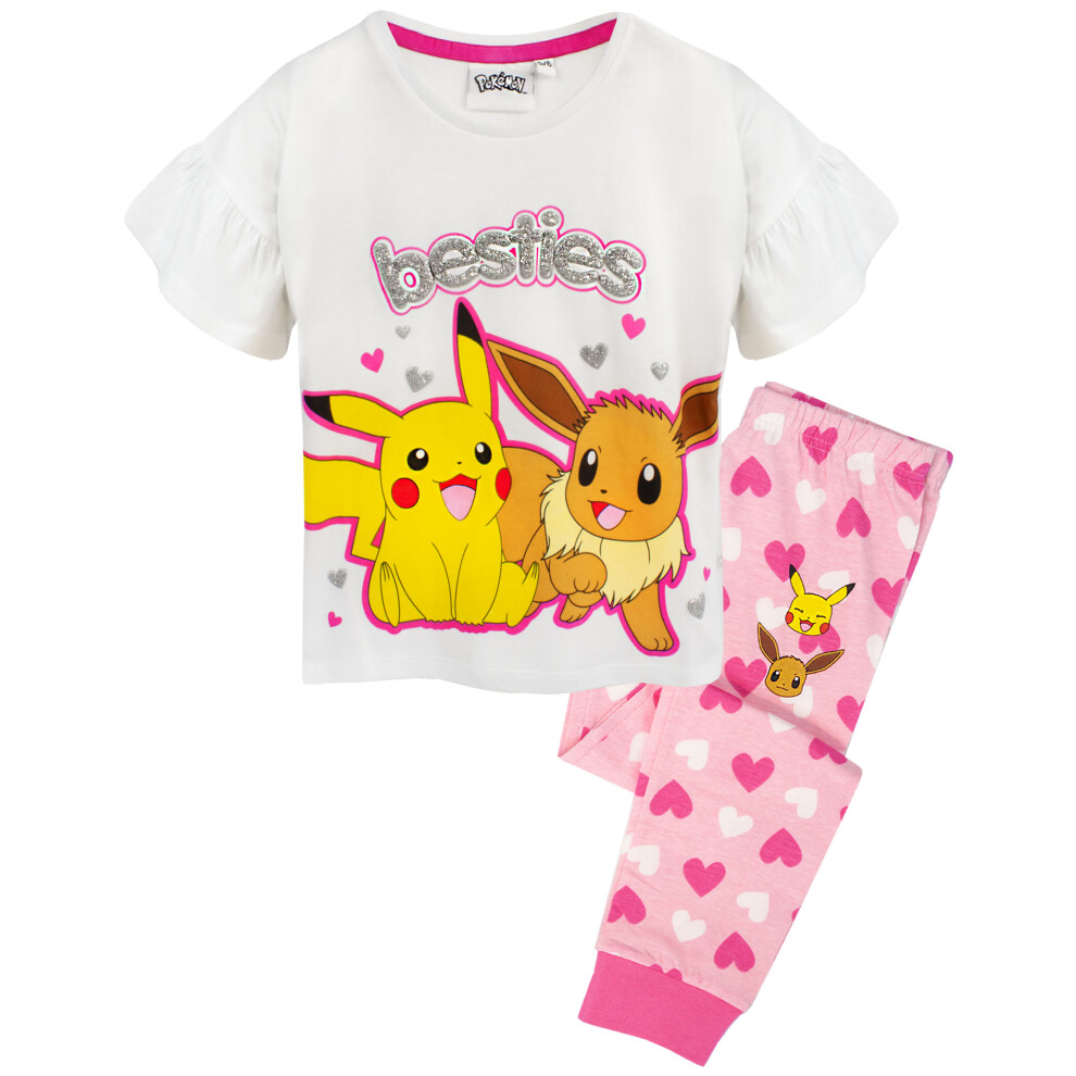 (7-8 Years) Pokemon Short Sleeve Long Leg Pyjama Set (Unisex Kids White)