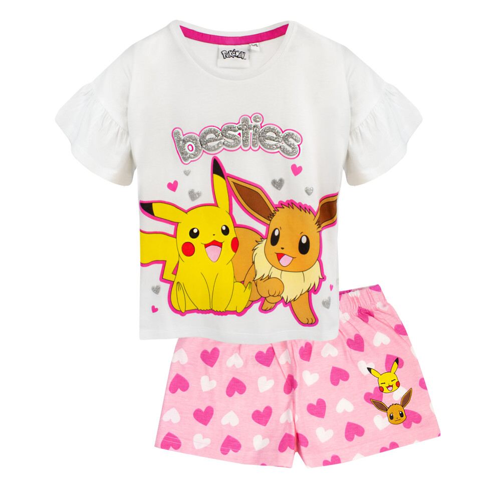 (11-12 Years) Pokemon Short Sleeve Short Leg Pyjama Set (Unisex Kids White)