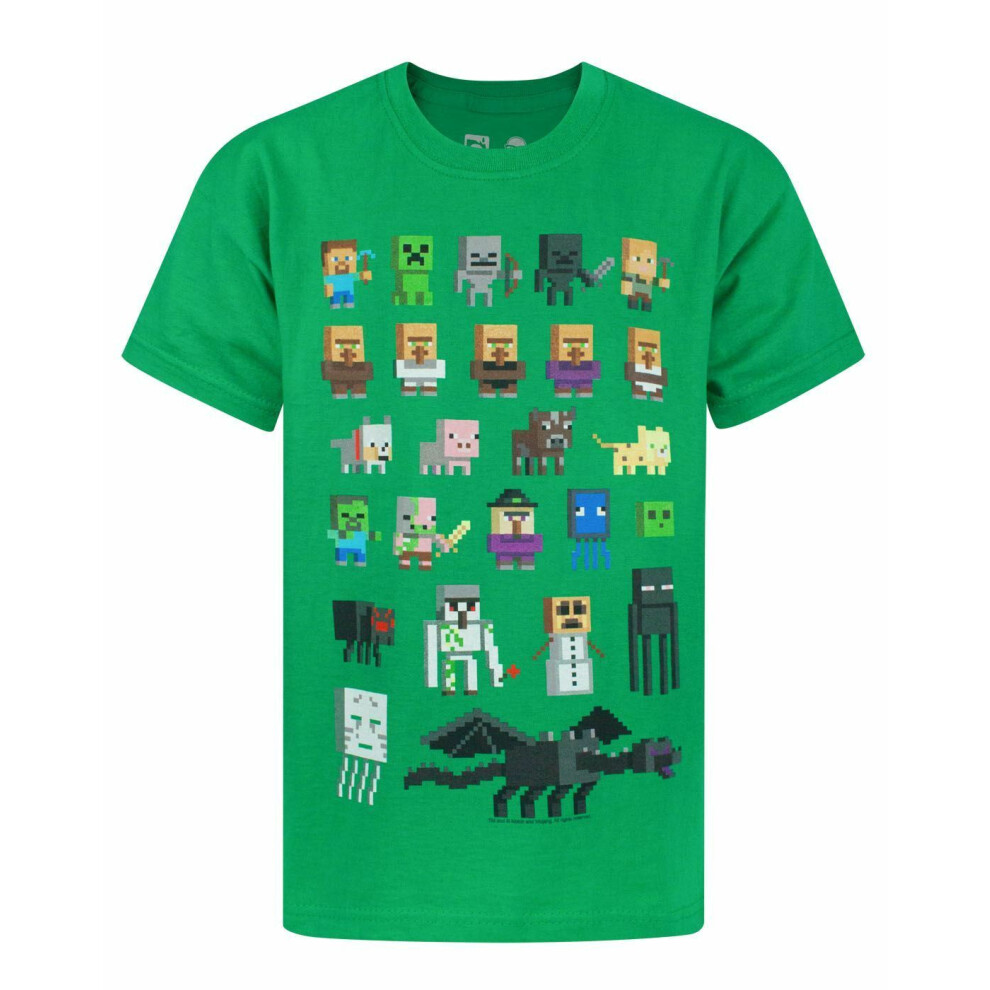 (12-13 Years) Minecraft Short Sleeved T-Shirt (Boys Green)