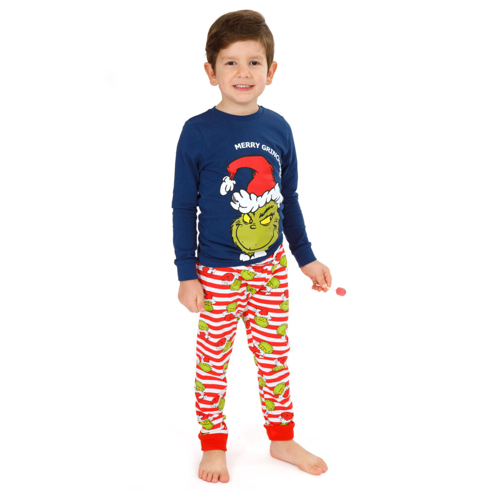 (7-8 Years) The Grinch Long Sleeve Long Leg Pyjama Set (Boys Blue)