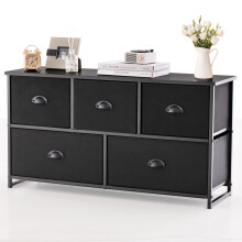 Fabric Drawer Cabinet with Sturdy Iron Frame - 5 Fabric Drawers, Large Table Top, Water-Repellent, Industrial Black/Brown