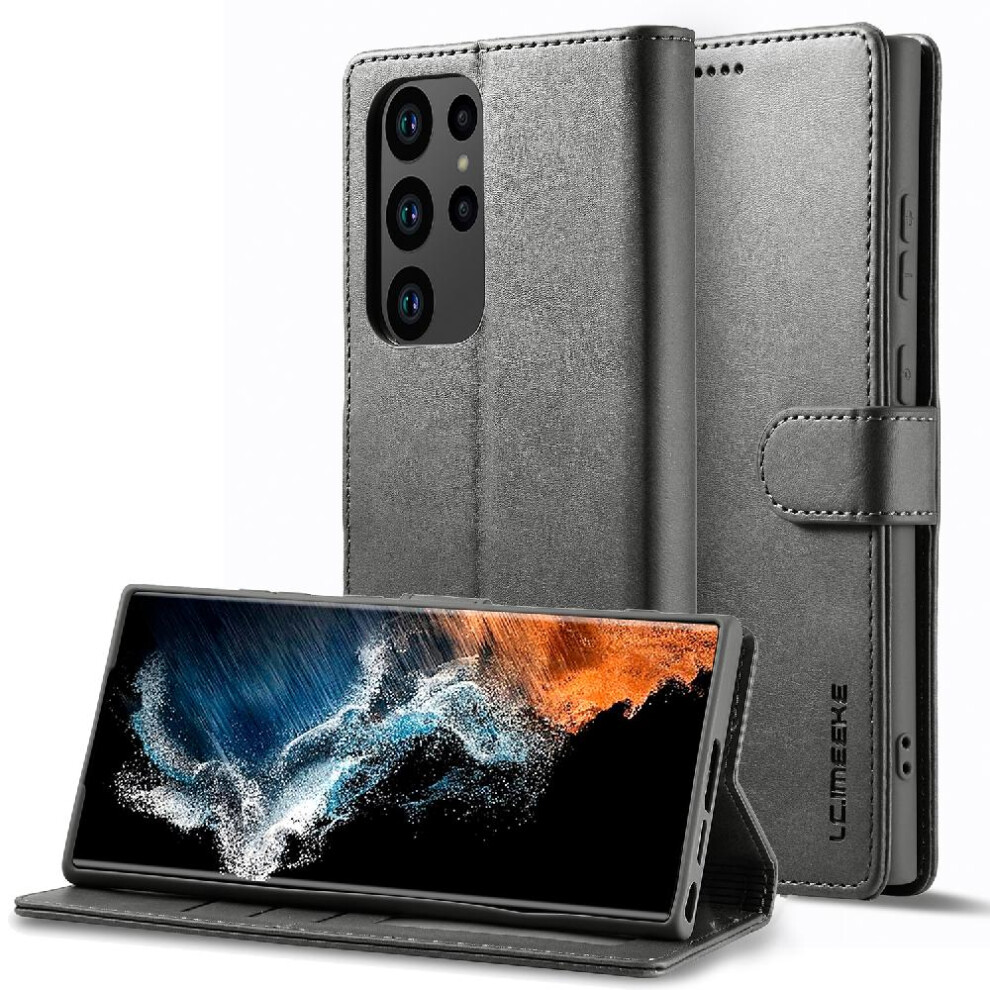 ( ) Case For Samsung Galaxy S23 Ultra Calf Texture Horizontal Flip Leather Case With Holder Card Slots Wallet Gray 764762618063