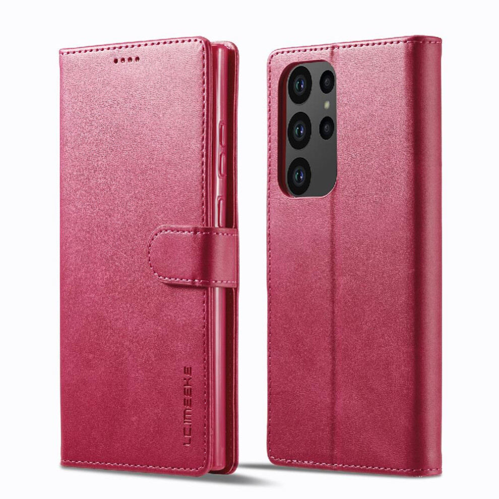 (Red) Case For Samsung Galaxy S23 Ultra Calf Texture Horizontal Flip Leather Case With Holder Card Slots Wallet Red 764762618032