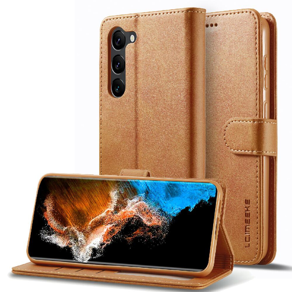 (Brown) Case For Samsung Galaxy S23 Card Slots Wallet Calf Texture Horizontal Flip Leather Case With Holder Brown 764762618094