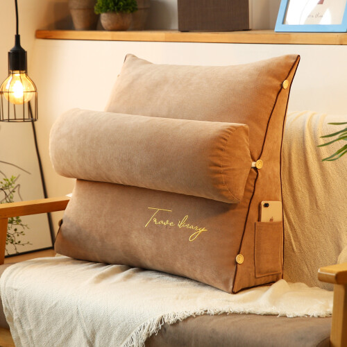 (light coffee) Soft Plush Wedge Sofa Bed Back Rest Reading Pillow,Back Support Pillow For Bed