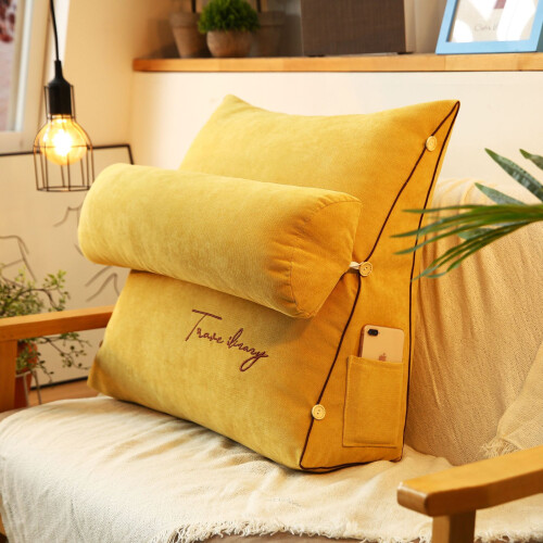 (yellow) Soft Plush Wedge Sofa Bed Back Rest Reading Pillow,Back Support Pillow For Bed