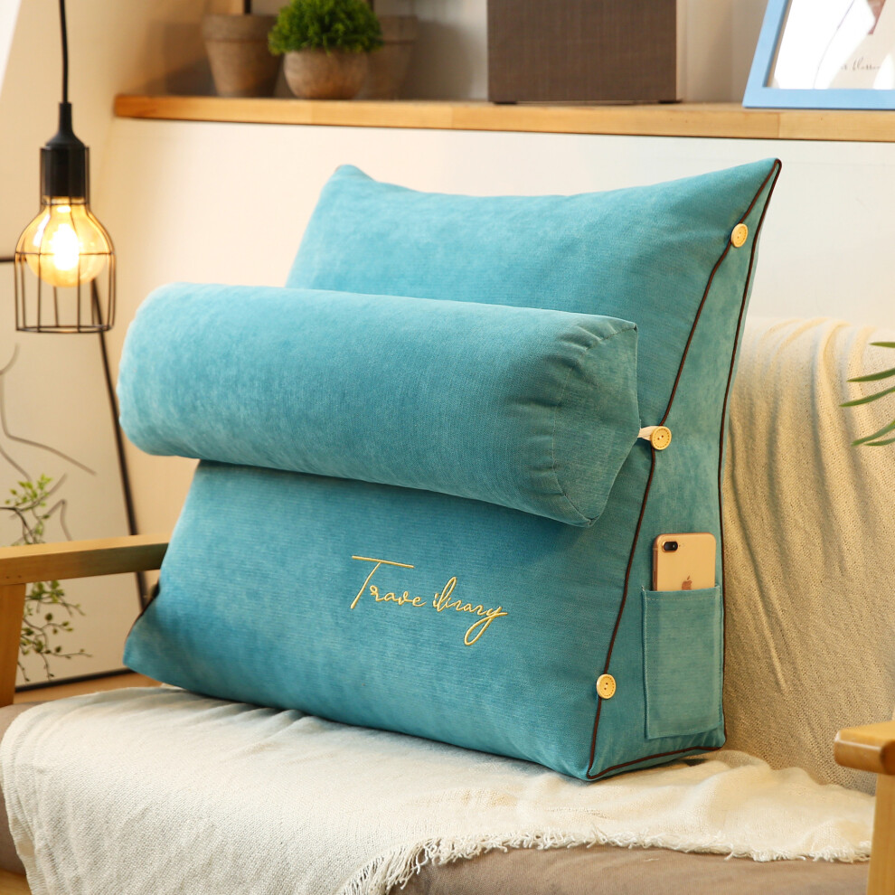 (blue) Soft Plush Wedge Sofa Bed Back Rest Reading Pillow,Back Support Pillow For Bed