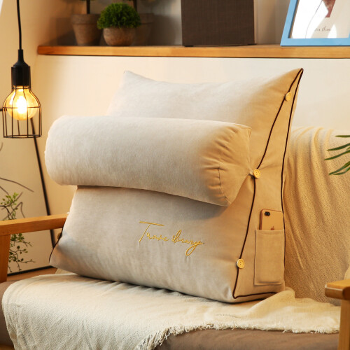 (ivory) Soft Plush Wedge Sofa Bed Back Rest Reading Pillow,Back Support Pillow For Bed