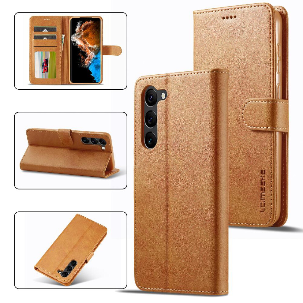 (Brown) Case For Samsung Galaxy S23 Plus Card Slots Wallet With Holder Calf Texture Horizontal Flip Leather Case Brown 764762618148