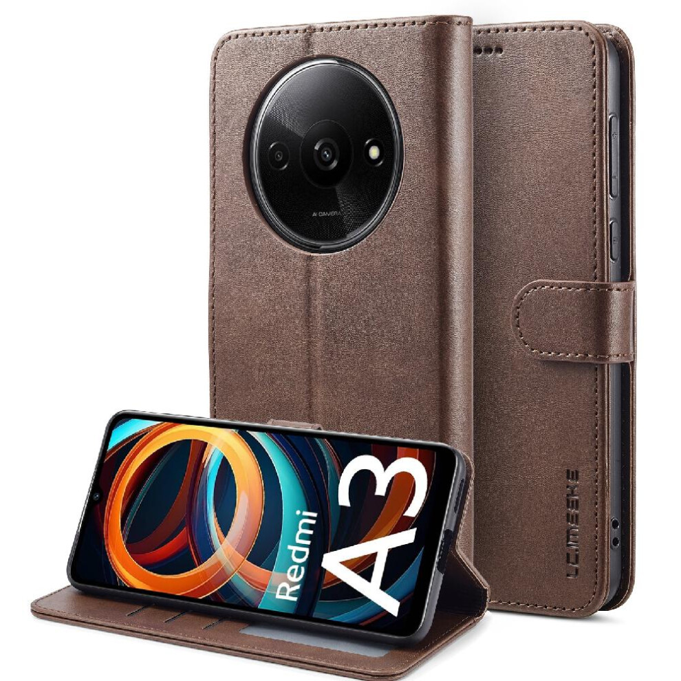 (Brown) Case For Xiaomi Redmi A3 With Holder Calf Texture Horizontal Flip Leather Case Card Slots Wallet Brown 764762618346