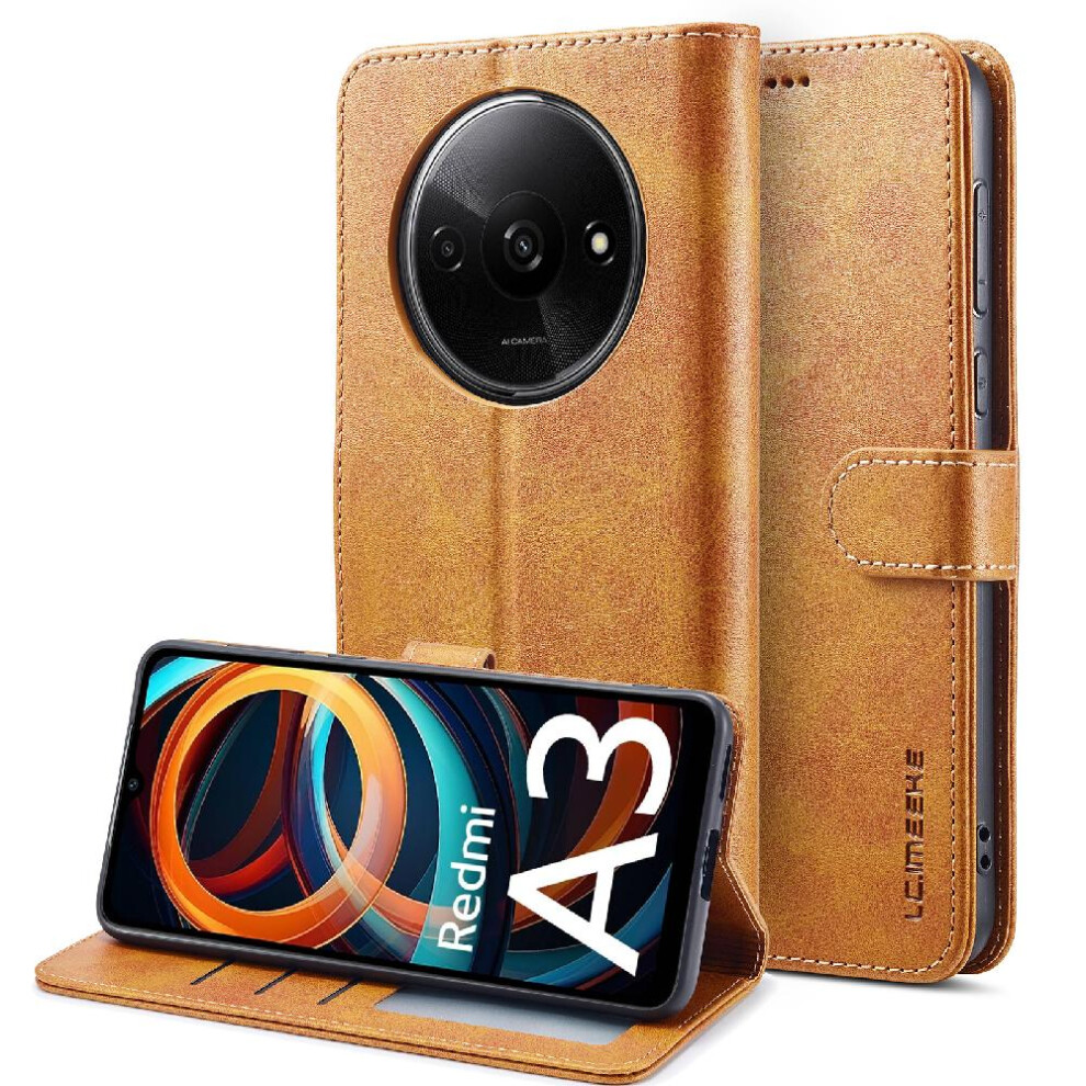 (Yellow) Case For Xiaomi Redmi A3 With Holder Calf Texture Horizontal Flip Leather Case Card Slots Wallet Yellow 764762618377