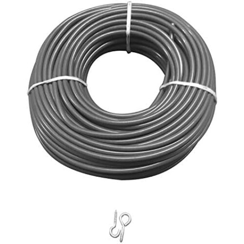 Silver Curtain Wire 1m or 100cm or 39 inches + 2Hooks + 2Eyes