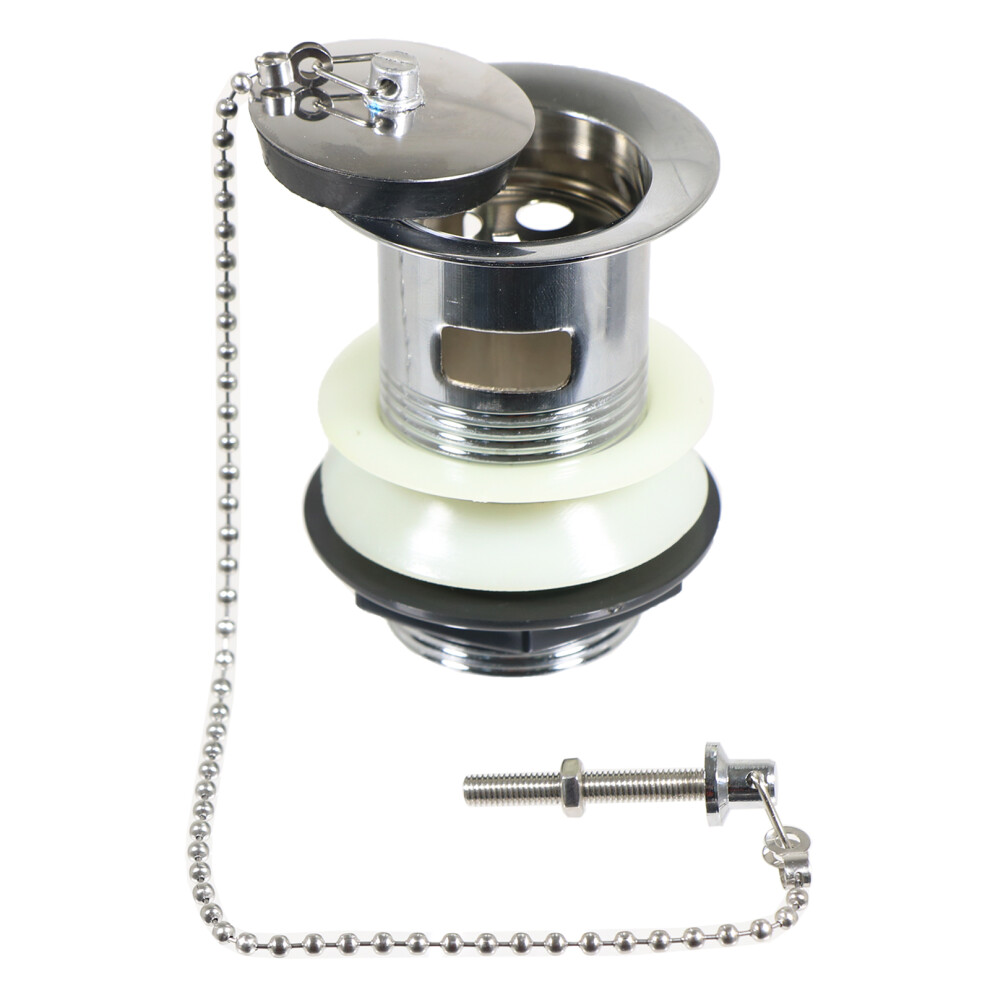 Chrome Slotted Sink Basin Bathroom Kitchen Waste Chain Stay Plug (1 1/4")