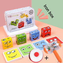 (doorbell and hammer) Cube Face Change Building Blocks Board Game Wood Puzzle Montessori Expression Toys