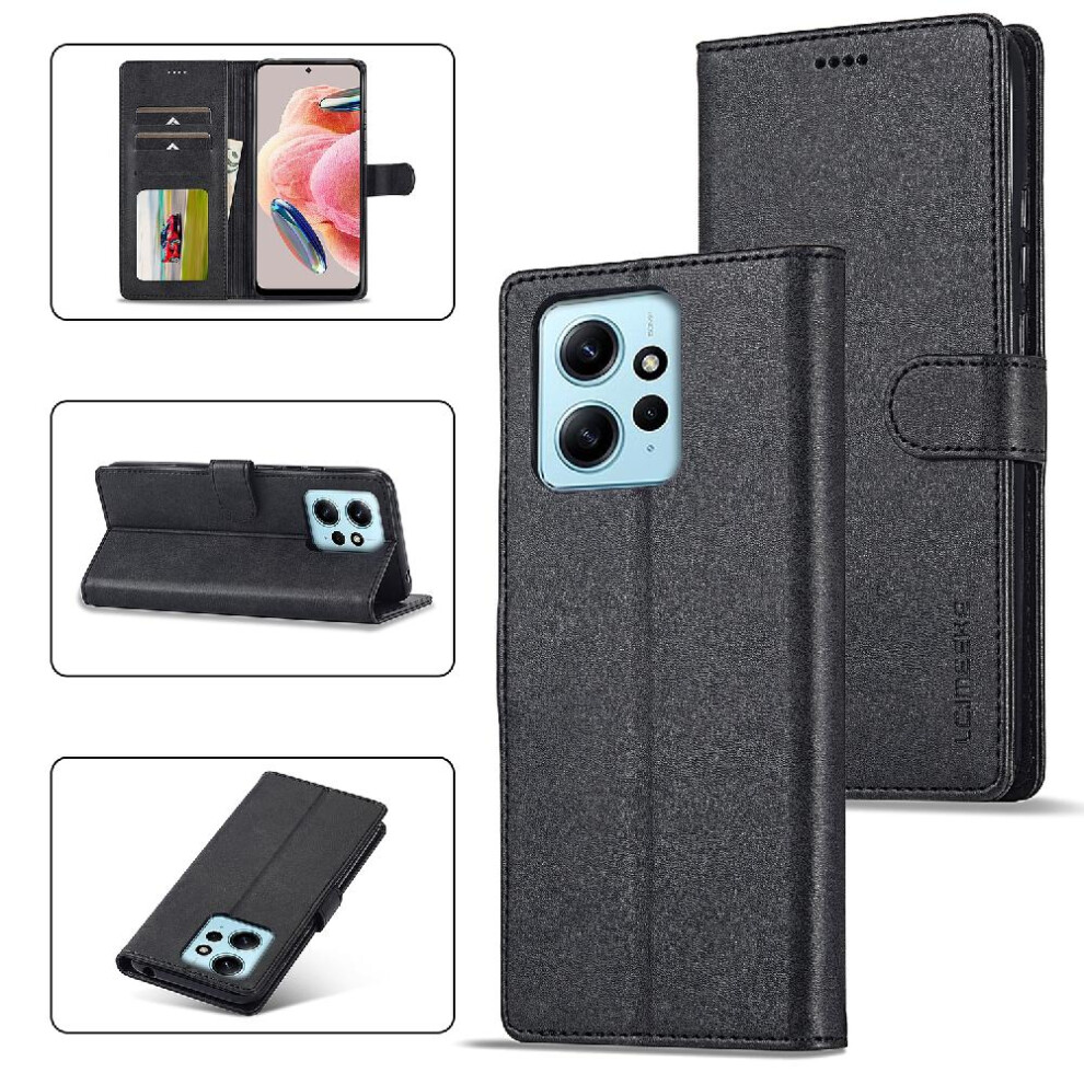 (Black) Case For Xiaomi Redmi Note12 4G With Holder Card Slots Wallet Calf Texture Horizontal Flip Leather Case Black 764762618889