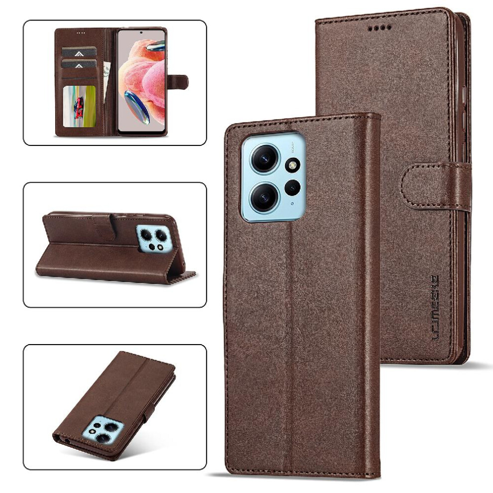 (Brown) Case For Xiaomi Redmi Note12 4G With Holder Card Slots Wallet Calf Texture Horizontal Flip Leather Case Brown 764762618872