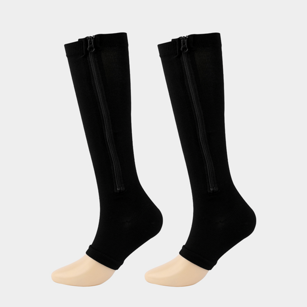 Photos - Braces / Splint / Support  1pair Comfortable Compression Socks with Easy Side Zipper for Men and Women - Reduce Swelling and Improve Circ(Black, L/XL)