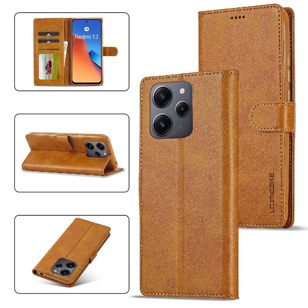 (Yellow) Case For Xiaomi Redmi 12 4G With Holder Card Slots Wallet Calf Texture Horizontal Flip Leather Case Yellow 764762619053