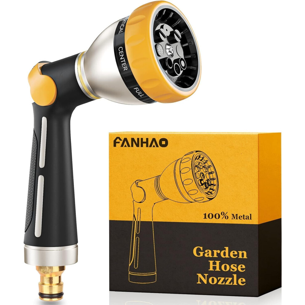 FANHAO Hose Pipe Spray Gun 100% Heavy Duty Metal Spray Gun w/ Thumb Control High Pressure Hose Nozzle w/ 8 Adjustable Patterns for Watering Plants