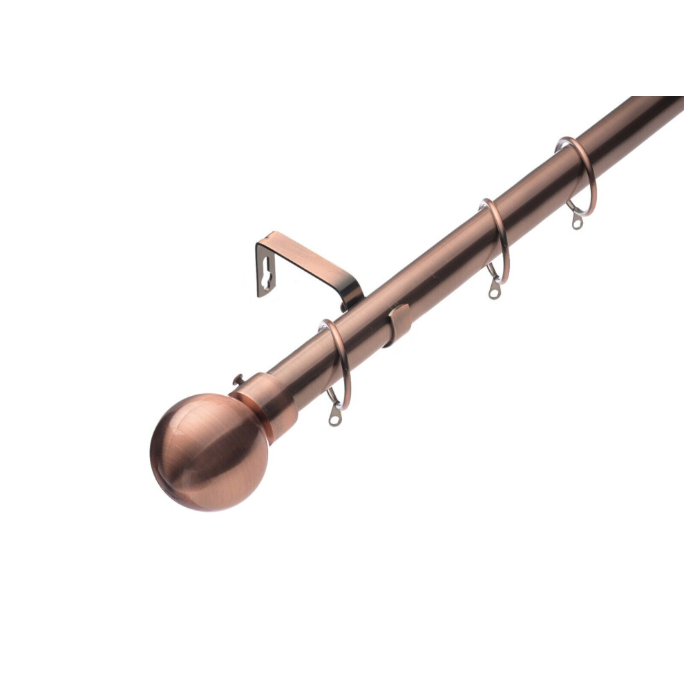 Lister Cartwright (210 - 320 Cm, Antique Copper (Ball Finial)) 28Mm Antique Copper Adjustable Telescopic Extendable Metal Curtain Pole Set Rings With