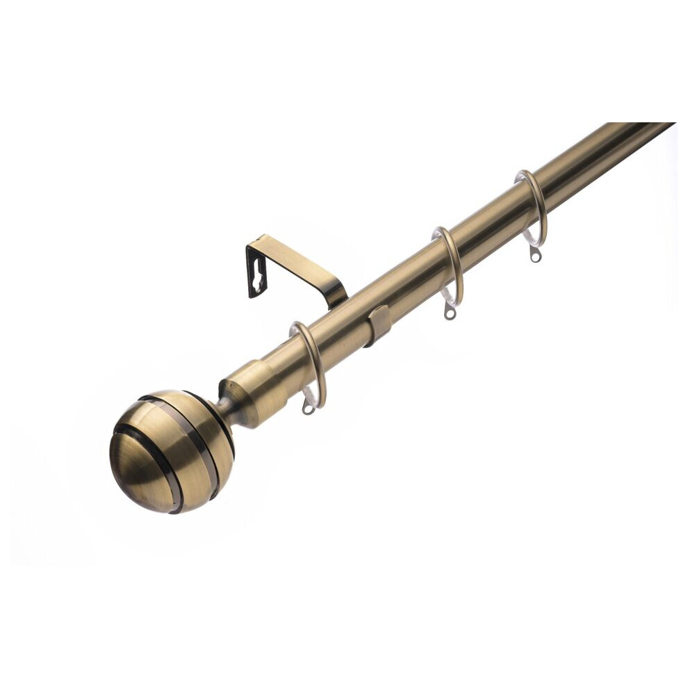 (210 - 350 cm, Antique Brass (Ribbed Ball Finial)) Lister Cartwright 28mm Antique Brass Adjustable Telescopic Extendable Metal Curtain Pole Set Rings with Finial Voile Easy fit to Outdoor, Bedroom, Liv