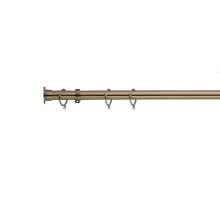 (150 cm, Antique Brass (Disc Stopper Finial)) Lister Cartwright 28mm Antique Brass Fixed Metal Curtain Pole Set Rings with Finial Voile Easy fit to Outdoor, Bedroom, Living Room
