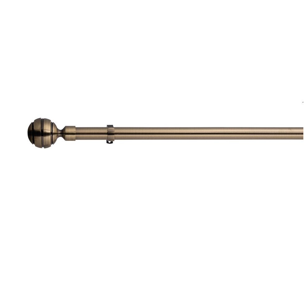 (400 cm, Antique Brass (Ribbed Ball Finial)) Lister Cartwright 28mm Antique Brass Fixed Metal Curtain Pole Set with Finial Voile Easy fit to Outdoor,