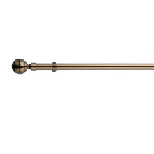 (300 cm, Antique Brass (Ribbed Ball Finial)) Lister Cartwright 28mm Antique Brass Fixed Metal Curtain Pole Set with Finial Voile Easy fit to Outdoor, Bedroom, Living Room