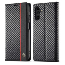 (Black) Case For Samsung Galaxy A35 5G Leather Folio Flip Case Magnetic Carbon Fiber With Card Holder Kickstand Full Protection Card Insertion
