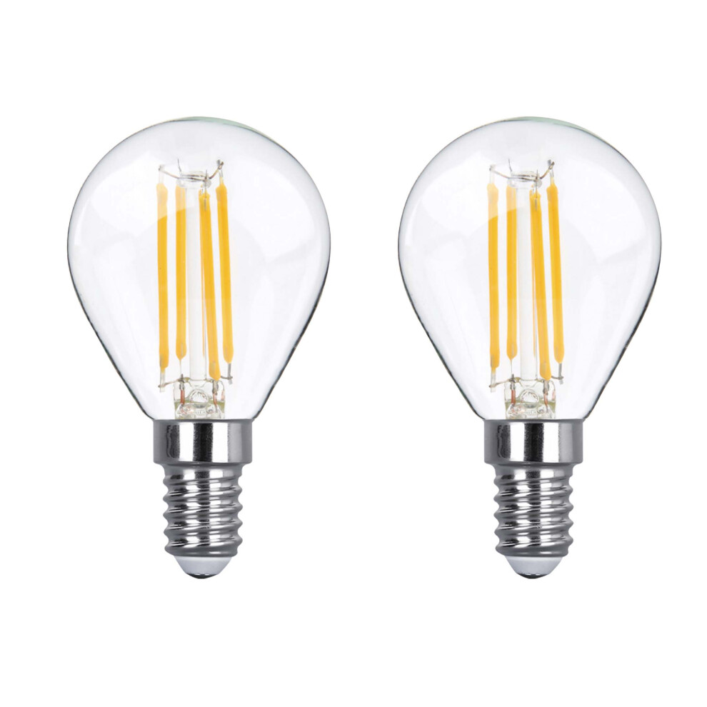 (2 Pack) LED Filament Light Bulb G45 Golf Ball E14 Screw 40w Warm White Mini Globe 2700K Band D Energy Saving