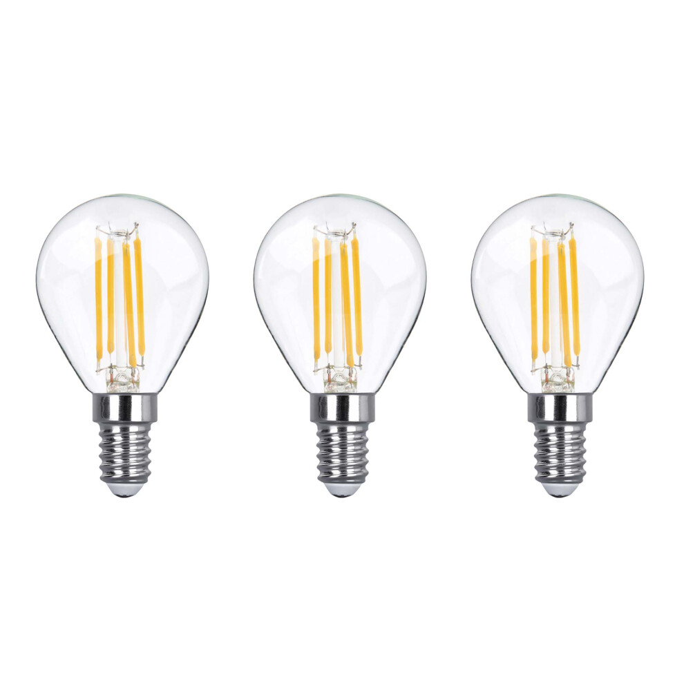 (3 Pack) LED Filament Light Bulb G45 Golf Ball E14 Screw 40w Warm White Mini Globe 2700K Band D Energy Saving