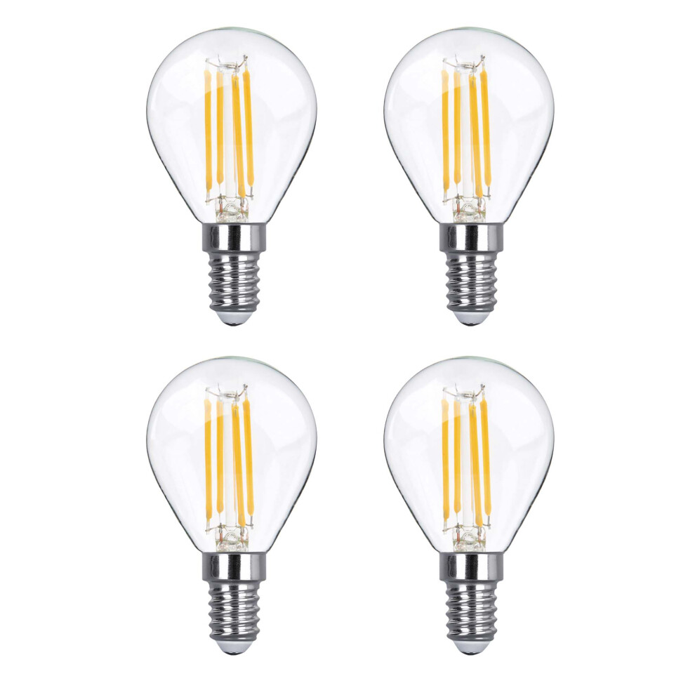 (4 Pack) LED Filament Light Bulb G45 Golf Ball E14 Screw 40w Warm White Mini Globe 2700K Band D Energy Saving