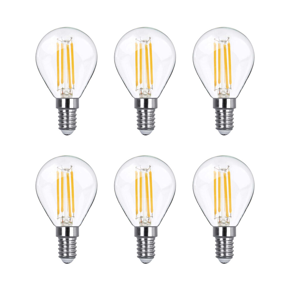 (6 Pack) LED Filament Light Bulb G45 Golf Ball E14 Screw 40w Warm White Mini Globe 2700K Band D Energy Saving