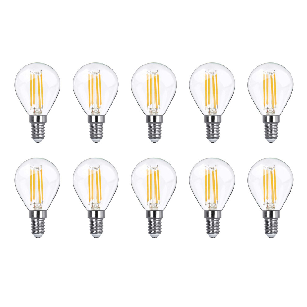 (10 Pack) LED Filament Light Bulb G45 Golf Ball E14 Screw 40w Warm White Mini Globe 2700K Band D Energy Saving