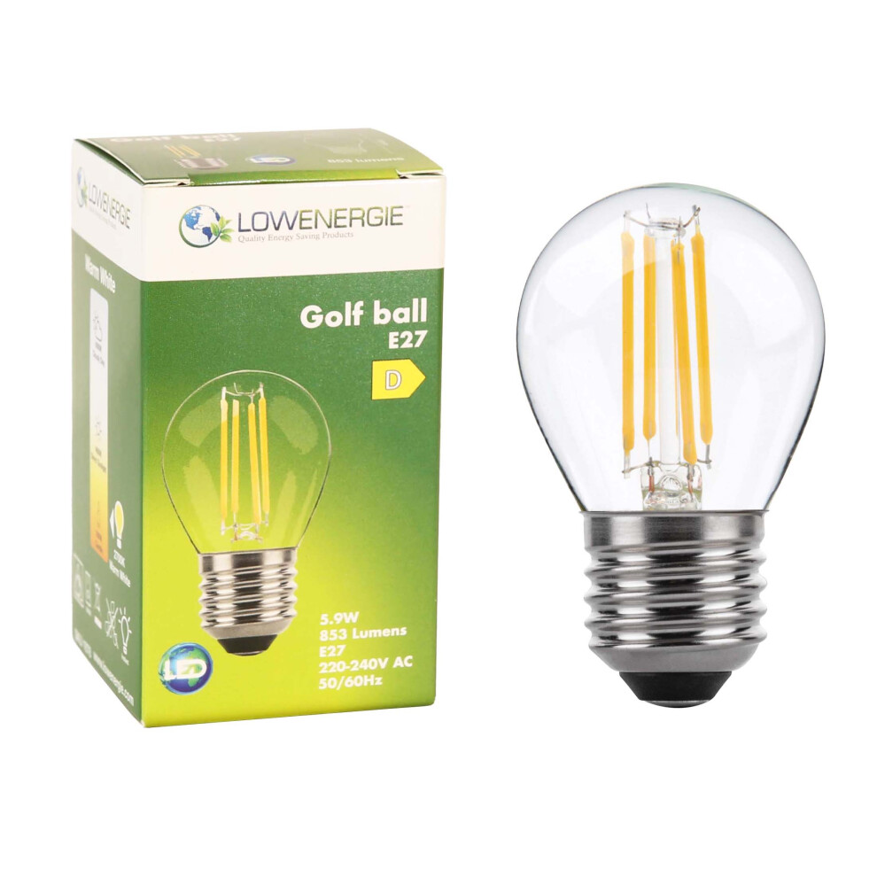 (1 Pack) LED Filament Light Bulb G45 Golf Ball E27 Screw 5.9w equiv brightness 80w Warm White Mini Globe 2700K Chandelier Energy Saving