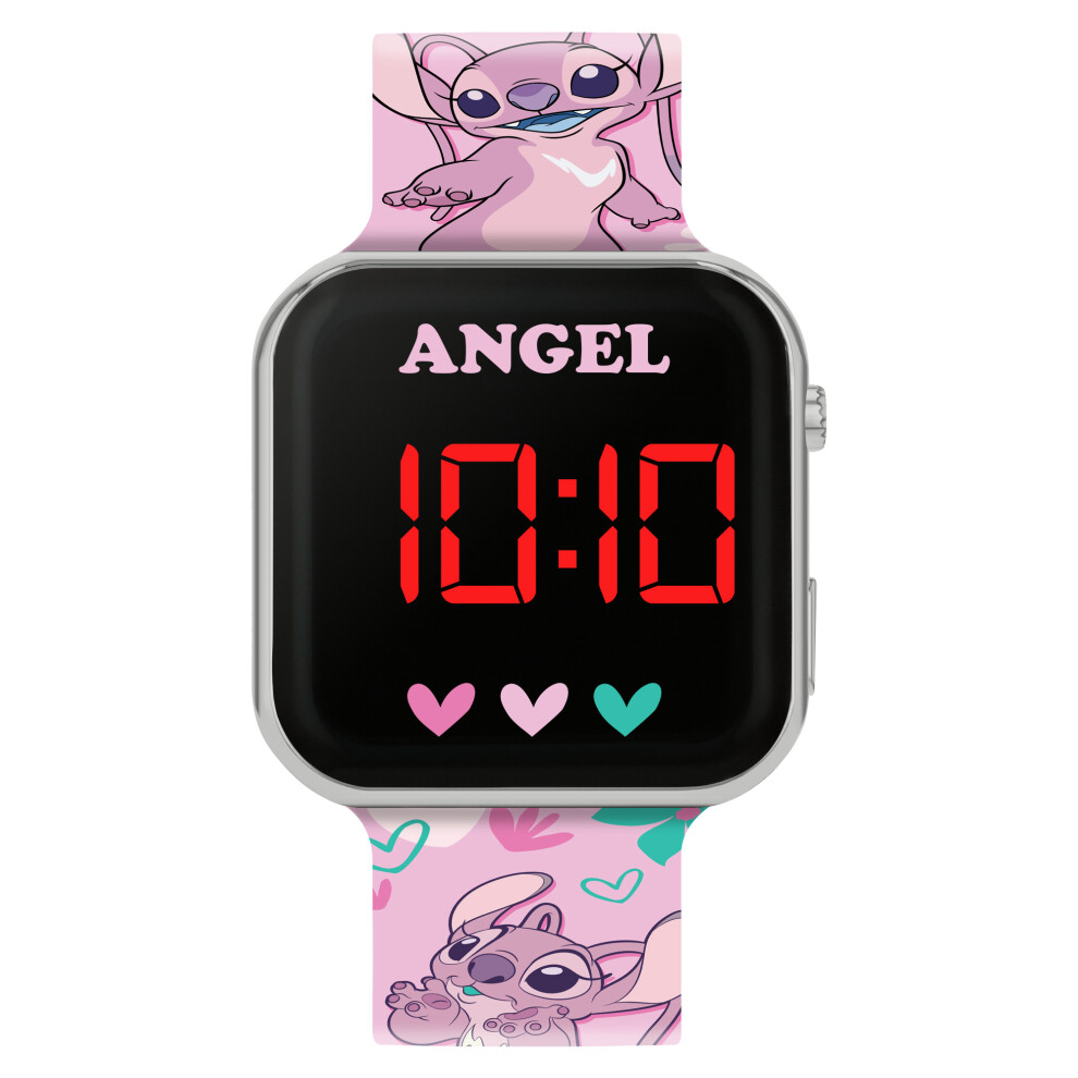 Disney Kids Lilo And Stitch Angel Digital Led Strap Watch Las4087 Pink