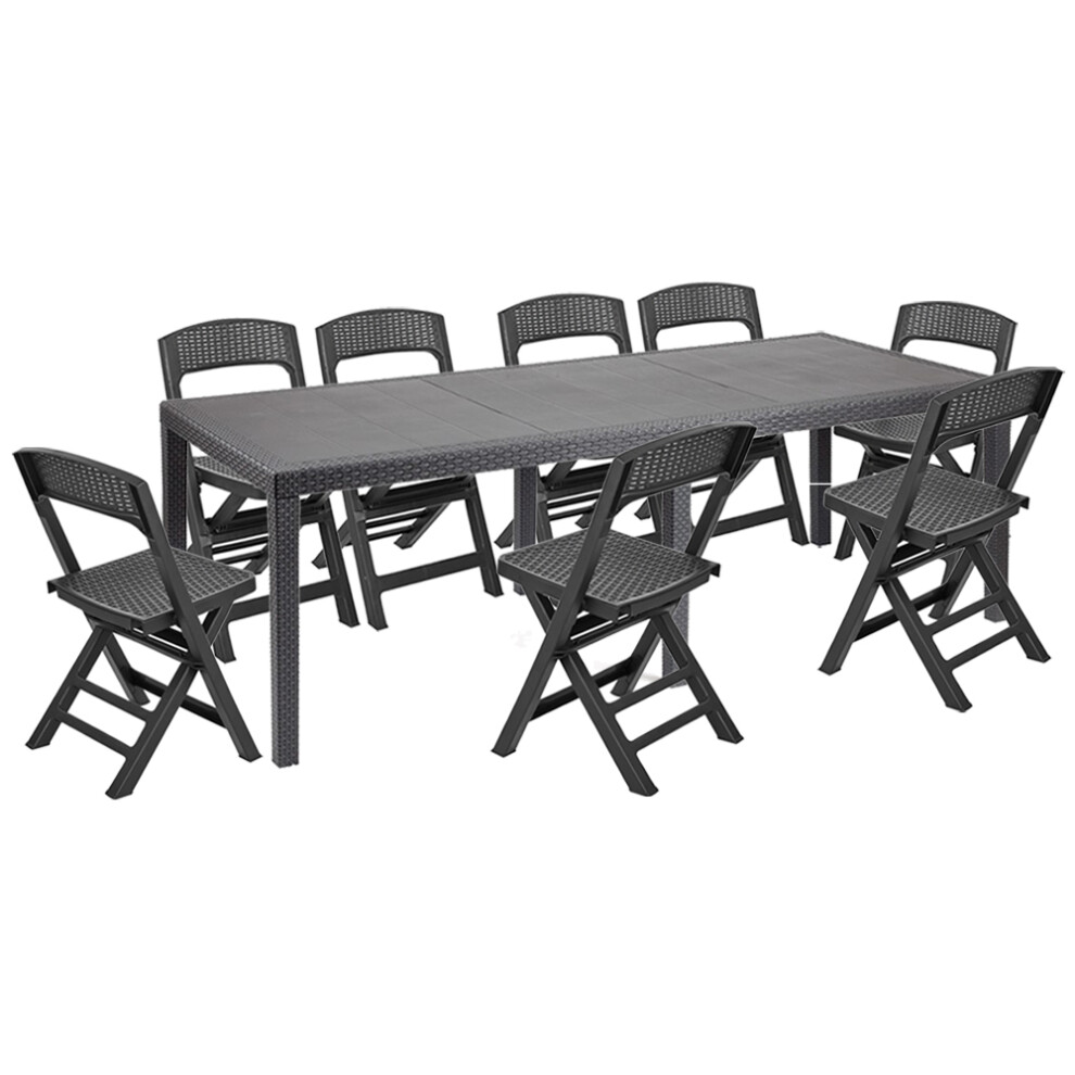 Urbn Living Anthracite Garden Dining Table & Foldable Chairs Set Outdoor Furniture Black