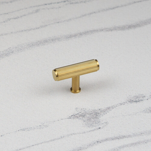 (55mm Pull) Satin Brass Reeded T Bar Handles