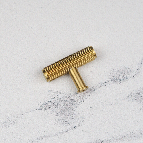(55mm Pull) Satin Brass Reeded T Bar Handles 2