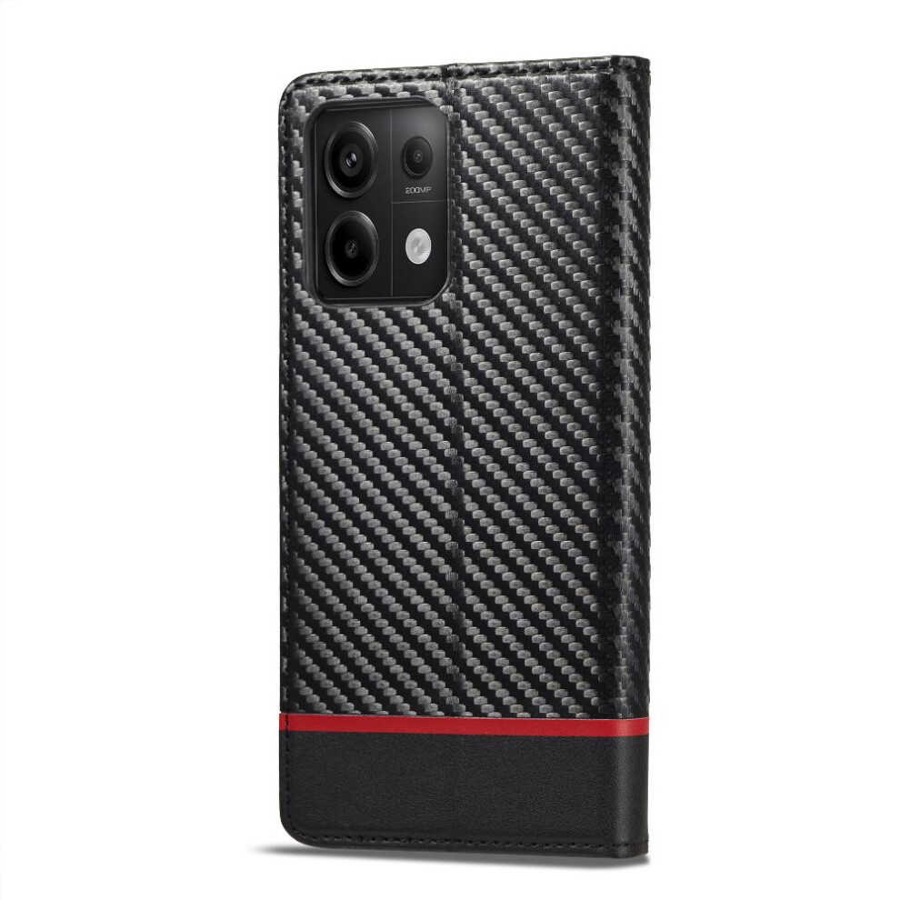 (Black) Case For Xiaomi Poco C65 With Card Holder Kickstand Card Insertion Leather Folio Flip Case Full Protection Magnetic Carbon Fiber Black 764762619985
