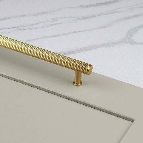 (160mm Handle) Satin Brass Reeded T Bar Handles 2