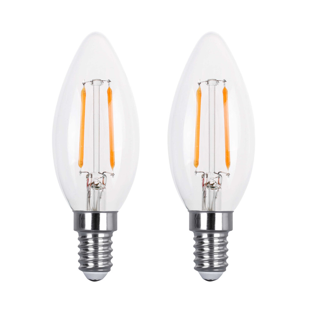 (2 Pack) LED Filament Light Bulb C37 Candle Bulb E14 Screw 2.0w equiv brightness 30w Warm White 2700K Chandelier Energy Saving